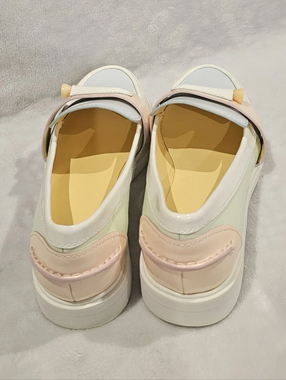 Women's Pastel Patent Golf Loafers - Cream, Light Blue & Pale Pink- Size 6.5 NEW